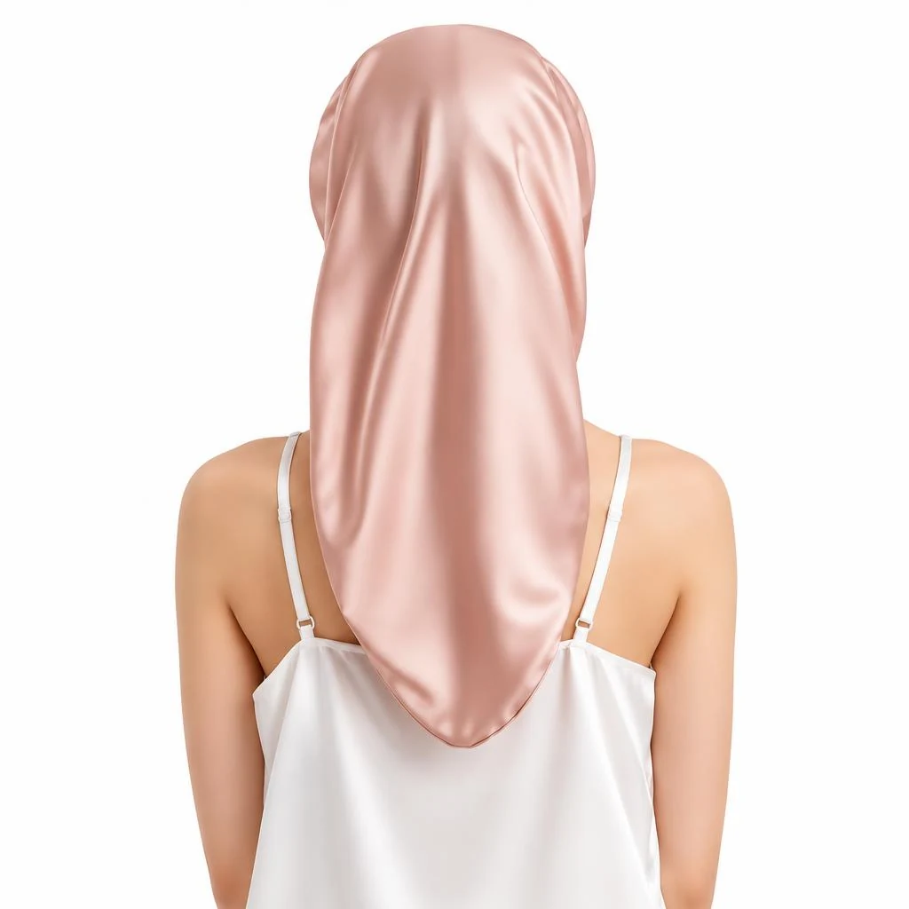 Gorro de Seda para Pelo Largo y Rizado - Rosa Pétalo - Vista trasera con cobertura completa de la melena