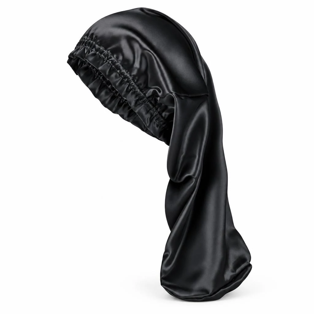 Gorro de Seda para Pelo Largo y Rizado - Negro Noche